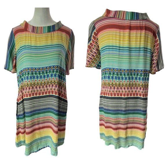 Anthropologie UNCLE FRANK Women Dress Stripe Pullover Sz M Multicolor 60s 79-38 - Picture 1 of 15